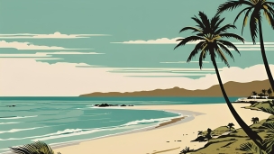 椰子の木があるビーチ / シンプルなイラスト / 南国のフリー素材・写真・画像