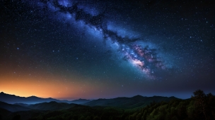 綺麗な天の川 / 銀河 / 連なる山のフリー素材・写真・画像