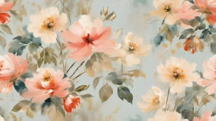 絵具で描かれたピンク・白の花 / 綺麗のフリー素材・写真・画像
