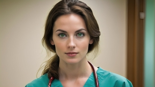 緑の瞳の外国人の女医 / 聴診器のフリー素材・写真・画像
