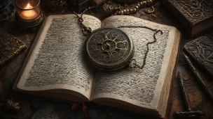 古びた懐中時計と辞書のフリー素材・写真・画像