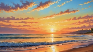 夕暮れ / 押し寄せる波 / オレンジに染まる海のフリー素材・写真・画像