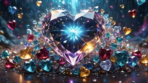 キラキラ光るカラフルなハートの宝石のフリー素材・写真・画像